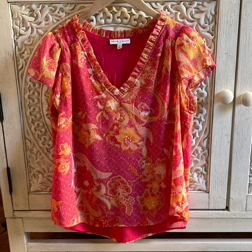Maison D’Amelie Pink and Yellow Blouse
